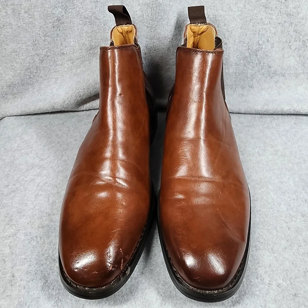 JXSN Chelsea Boots Mens Size 8.5 Brown Leather Pull On Ankle Dressy Office